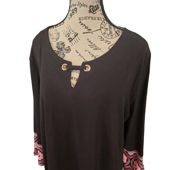 JM Collection Boho Tunic Women's Size L Black Top Sleeve 3/4 Blouse - Picture 11 of 11